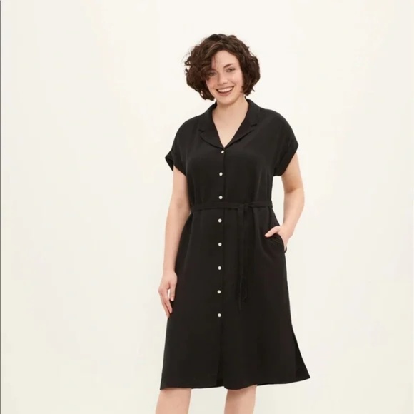 Frank & Oak Camp Collar Dress in Black - Picture 1 of 7